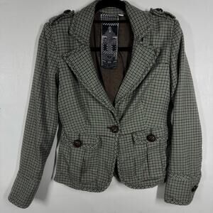 Y2K LAMB Gwen Stefani Wool Tweed Blazer Size 2 XS Teal Fitted Jacket 2008 Rare
